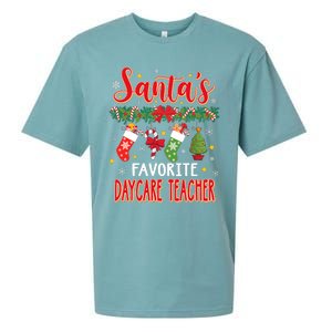 SantaS Favorite Daycare Teacher Santa Hat Xmas Sueded Cloud Jersey T-Shirt