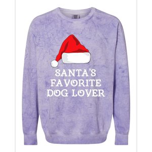 SantaS Favorite Dog Lover Christmas Hat Funny Xmas Colorblast Crewneck Sweatshirt