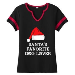 SantaS Favorite Dog Lover Christmas Hat Funny Xmas Ladies Halftime Notch Neck Tee