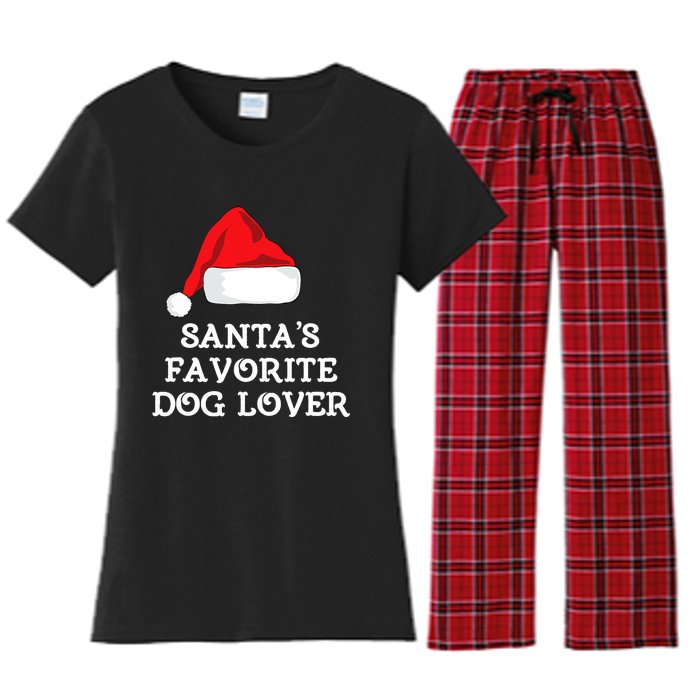 SantaS Favorite Dog Lover Christmas Hat Funny Xmas Women's Flannel Pajama Set