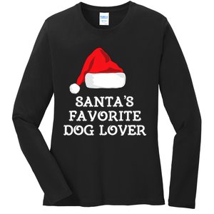 SantaS Favorite Dog Lover Christmas Hat Funny Xmas Ladies Long Sleeve Shirt