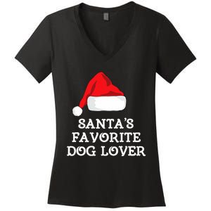 SantaS Favorite Dog Lover Christmas Hat Funny Xmas Women's V-Neck T-Shirt