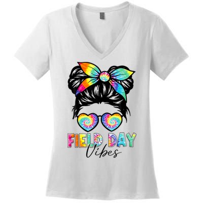 School Field Day Fun Tie Dye Field Day 2025 Girl Women's V-Neck T-Shirt