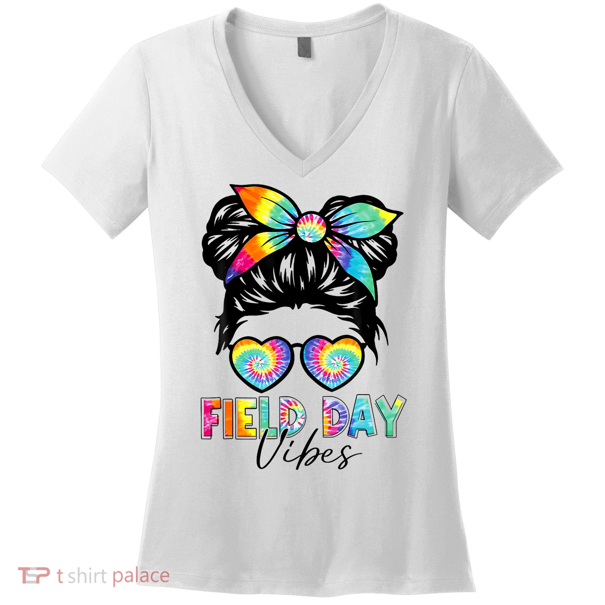 School Field Day Fun Tie Dye Field Day 2025 Girl Women's V-Neck T-Shirt