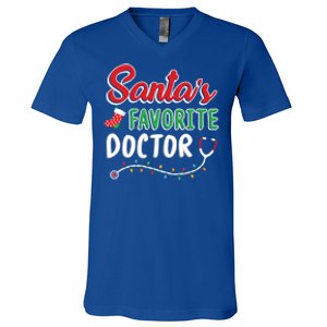 SantaS Favorite Doctor Merry Xmas Claus Stethoscope Gift V-Neck T-Shirt