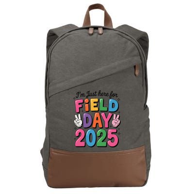 School Field Day Teacher Im Just Here For Field Day 2025 Cotton Canvas Backpack
