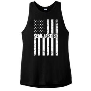 Semi Fascist Distressed USA American Flag Ladies PosiCharge Tri-Blend Wicking Tank