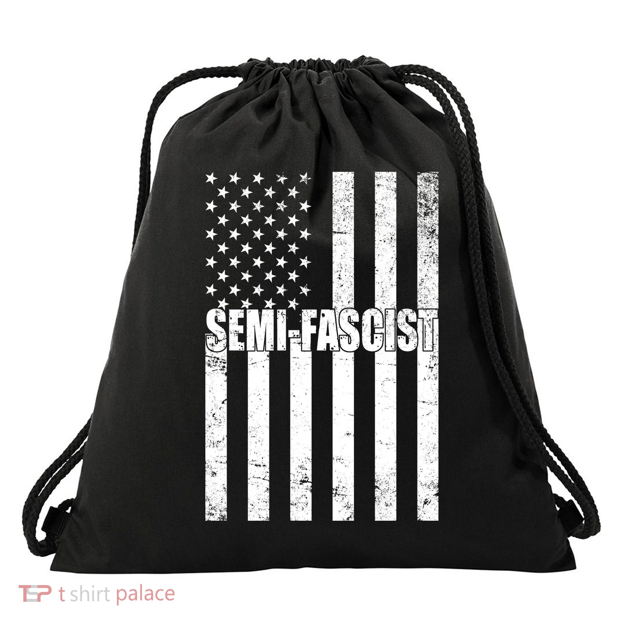 Semi Fascist Distressed USA American Flag Drawstring Bag