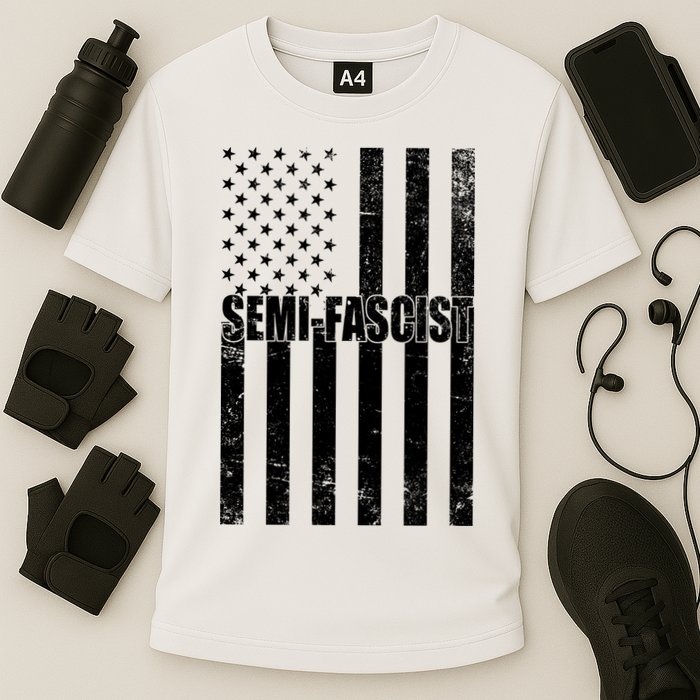 Semi Fascist Distressed USA American Flag Cooling Performance Crew T-Shirt
