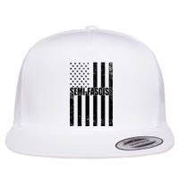 Semi Fascist Distressed USA American Flag Flat Bill Trucker Hat