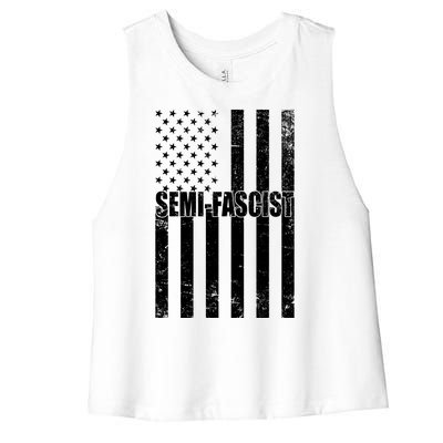 Semi Fascist Distressed USA American Flag Women's Racerback Cropped Tank