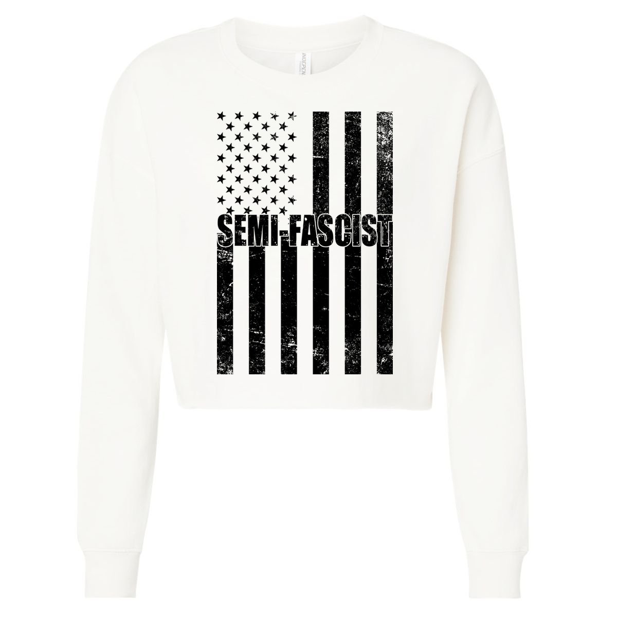Semi Fascist Distressed USA American Flag Cropped Pullover Crew