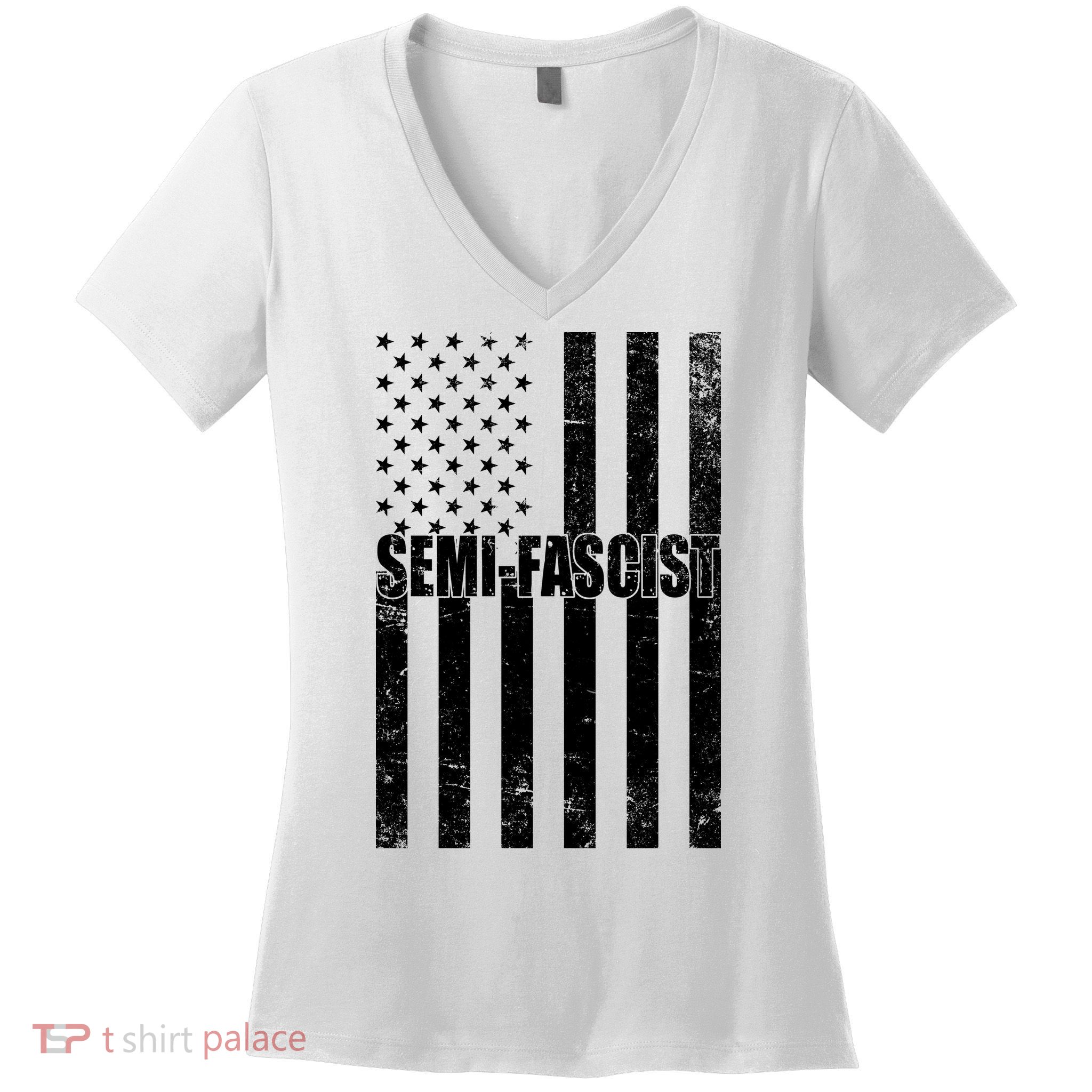 Semi Fascist Distressed USA American Flag Women's V-Neck T-Shirt