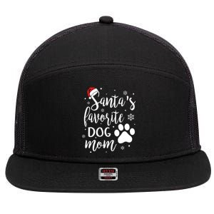 SantaS Favorite Dog Mom Christmas Birthday Dog Lovers Gift 7 Panel Mesh Trucker Snapback Hat