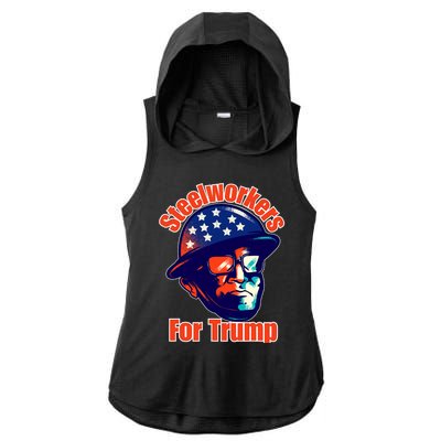 Steelworkers For Donald Trump 2024 Blue Collar Workers Maga Ladies PosiCharge Tri-Blend Wicking Draft Hoodie Tank