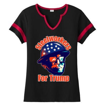 Steelworkers For Donald Trump 2024 Blue Collar Workers Maga Ladies Halftime Notch Neck Tee