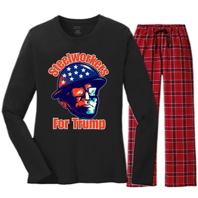 Steelworkers For Donald Trump 2024 Blue Collar Workers Maga Women's Long Sleeve Flannel Pajama Set 