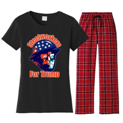 Steelworkers For Donald Trump 2024 Blue Collar Workers Maga Women's Flannel Pajama Set