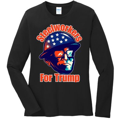 Steelworkers For Donald Trump 2024 Blue Collar Workers Maga Ladies Long Sleeve Shirt