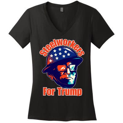 Steelworkers For Donald Trump 2024 Blue Collar Workers Maga Women's V-Neck T-Shirt