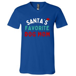 SantaS Favorite Dog Mom Funny Dog Santa Dog Mom Christmas Gift V-Neck T-Shirt