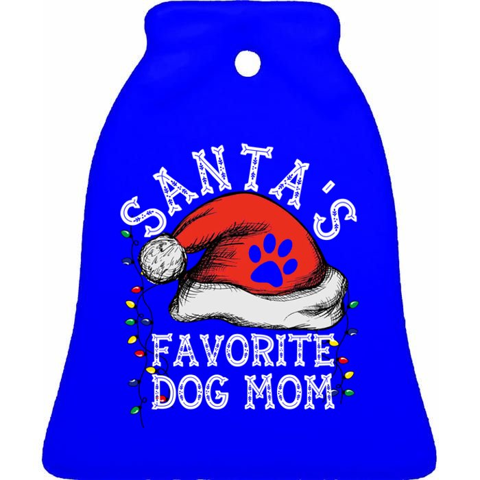 SantaS Favorite Dog Mom Gift Ceramic Bell Ornament