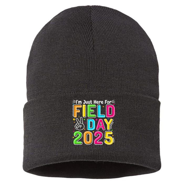 School Field Day Teacher Im Just Here For Field Day 2025 Sustainable Knit Beanie
