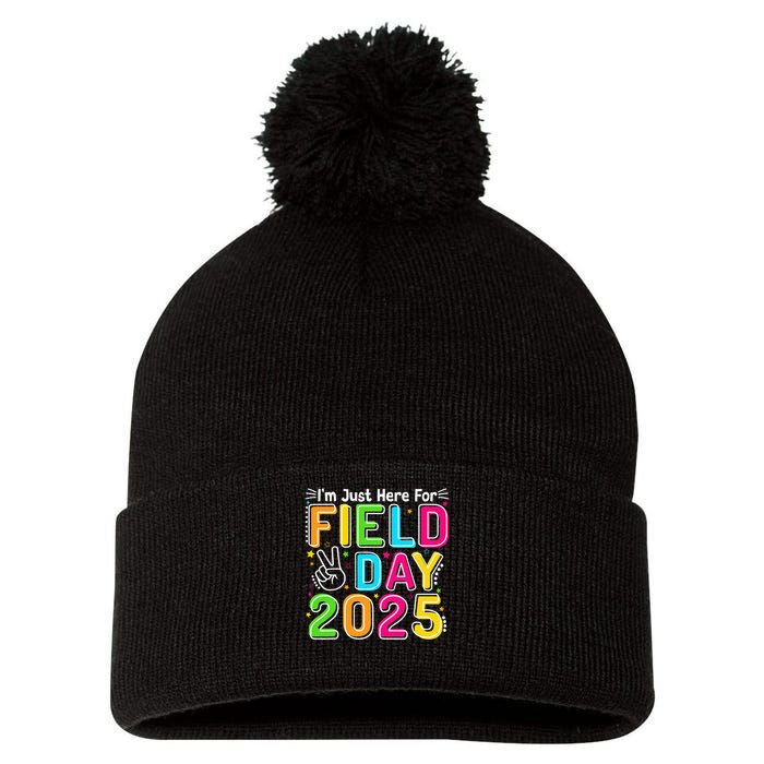 School Field Day Teacher Im Just Here For Field Day 2025 Pom Pom 12in Knit Beanie