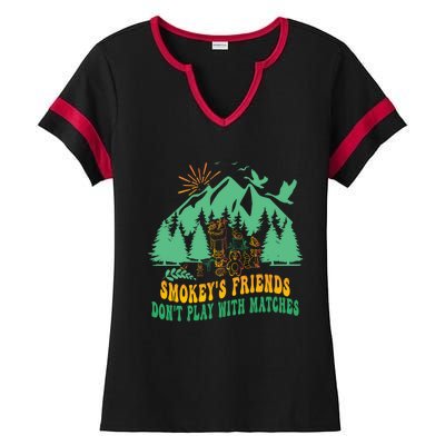 Smokey's friends don't play with matches funny saying Ladies Halftime Notch Neck Tee