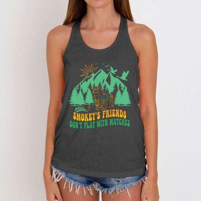 Smokey's friends don't play with matches funny saying Women's Knotted Racerback Tank