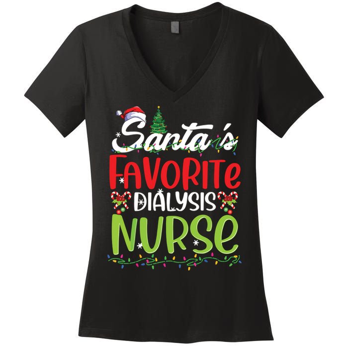 SantaS Favorite Dialysis Nurse Christmas Santa Hat Holiday Women's V-Neck T-Shirt