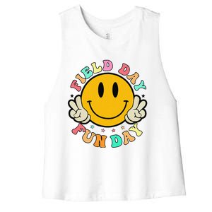 School Field Day Fun Smile Face Field Day 2024 Teacher Women's Racerback Cropped Tank