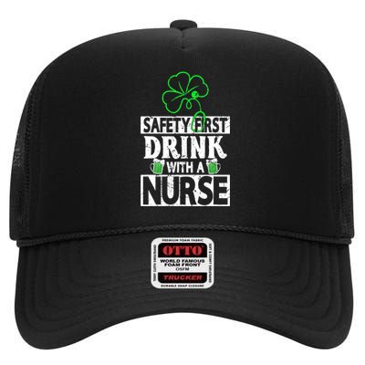 Safety First Drink With A Nurse Shenanigan Clover Irishman High Crown Mesh Back Trucker Hat