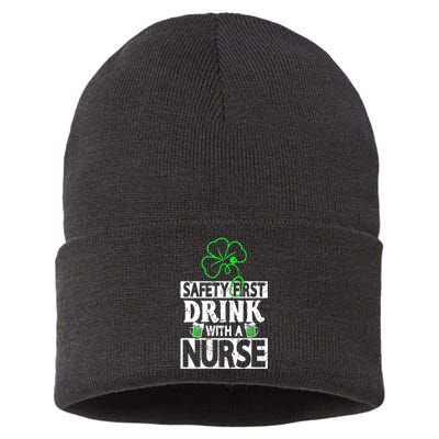 Safety First Drink With A Nurse Shenanigan Clover Irishman Sustainable Knit Beanie