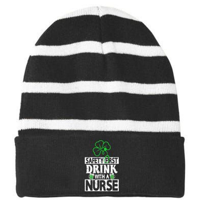 Safety First Drink With A Nurse Shenanigan Clover Irishman Striped Beanie with Solid Band