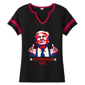 Satirical Finger Deprogramming Design Ladies Halftime Notch Neck Tee