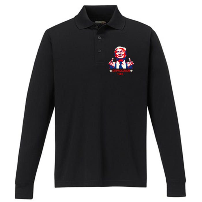 Satirical Finger Deprogramming Design Performance Long Sleeve Polo