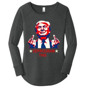 Satirical Finger Deprogramming Design Women's Perfect Tri Tunic Long Sleeve Shirt