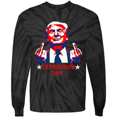 Satirical Finger Deprogramming Design Tie-Dye Long Sleeve Shirt