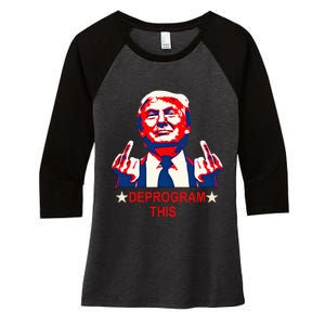 Satirical Finger Deprogramming Design Women's Tri-Blend 3/4-Sleeve Raglan Shirt