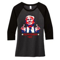 Satirical Finger Deprogramming Design Women's Tri-Blend 3/4-Sleeve Raglan Shirt