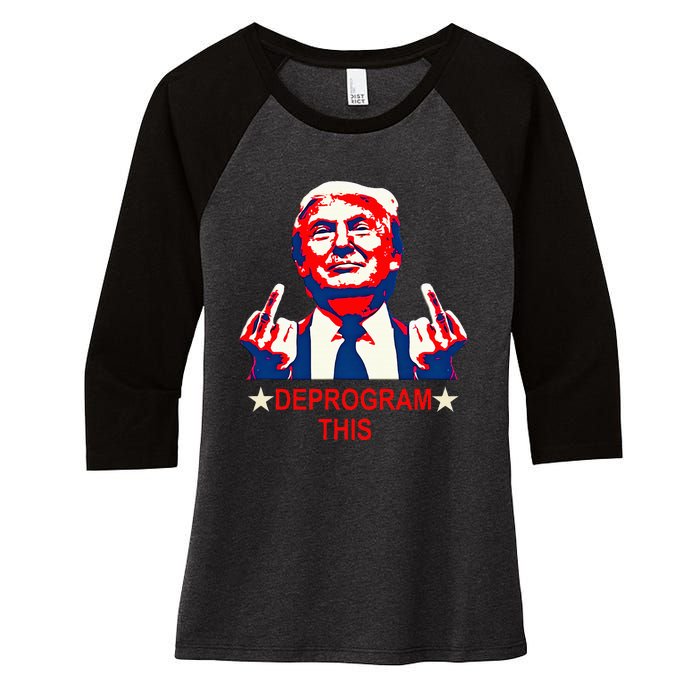 Satirical Finger Deprogramming Design Women's Tri-Blend 3/4-Sleeve Raglan Shirt