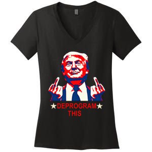 Satirical Finger Deprogramming Design Women's V-Neck T-Shirt