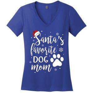 SantaS Favorite Dog Mom Christmas Birthday Dog Lovers Gift Women's V-Neck T-Shirt