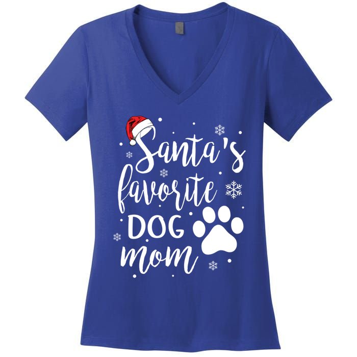 SantaS Favorite Dog Mom Christmas Birthday Dog Lovers Gift Women's V-Neck T-Shirt