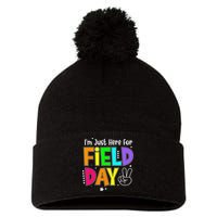 School Field Day Teacher I'm Just Here For Field Day Pom Pom 12in Knit Beanie