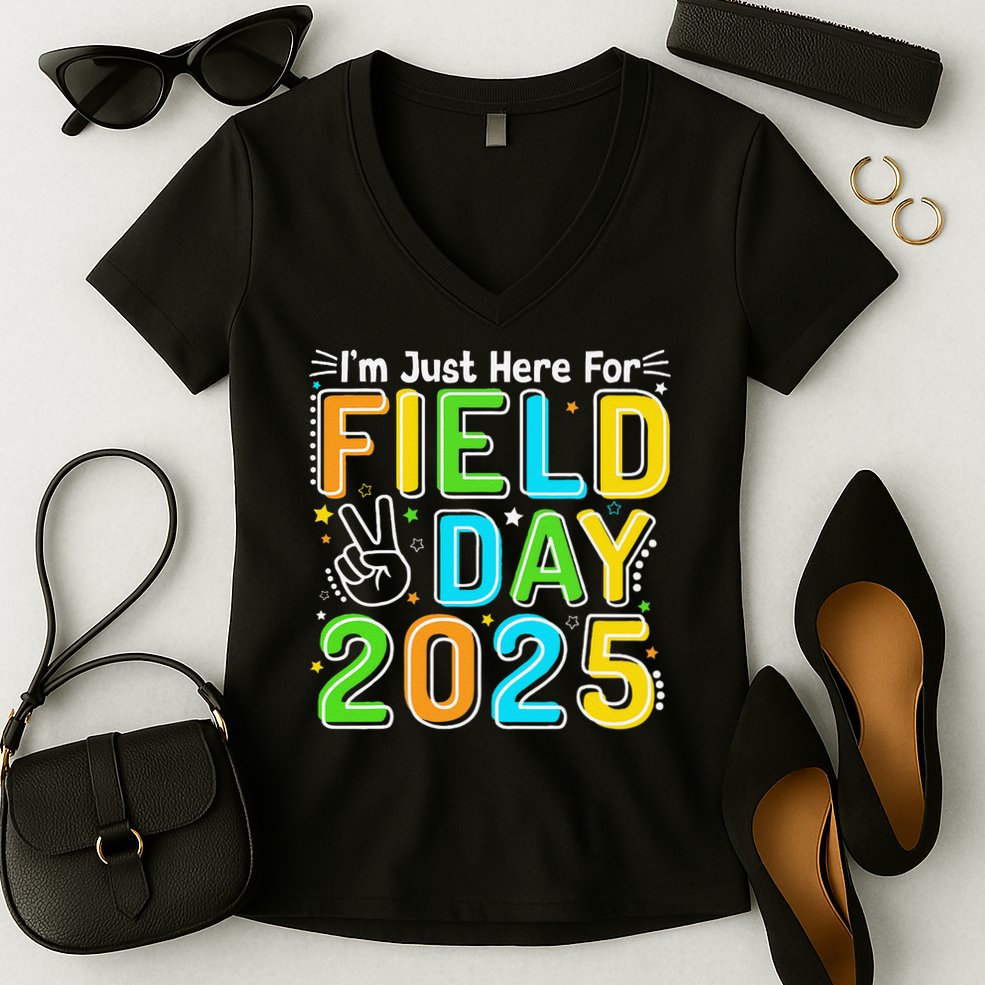 School Field Day Teacher Im Just Here For Field Day 2025 Women's V-Neck T-Shirt