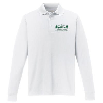 Smokey's Friends Don't Play With Matches Funny Saying Performance Long Sleeve Polo