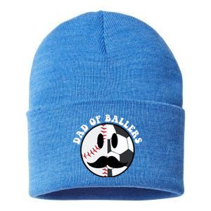 Smile Face Dad Of Ballers Baseball Soccer Player Fathers Day Gift Sustainable Knit Beanie