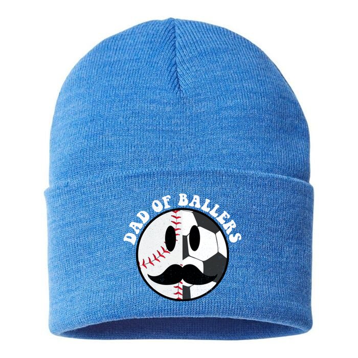 Smile Face Dad Of Ballers Baseball Soccer Player Fathers Day Gift Sustainable Knit Beanie